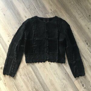 Vintage Black Suede & Crochet Bohemian Jacket Size S/M